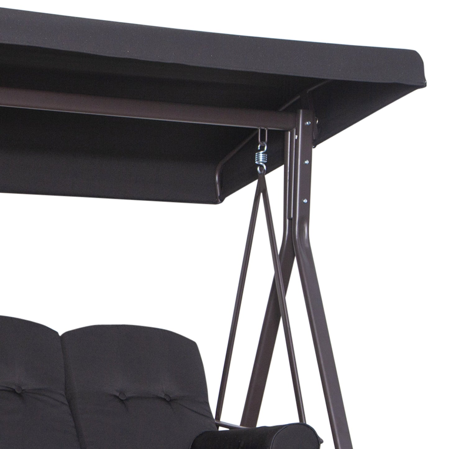 3 Seater Canopy Swing Chair, Outdoor Garden Swing Seat w/ Top Roof and Cushions, Black