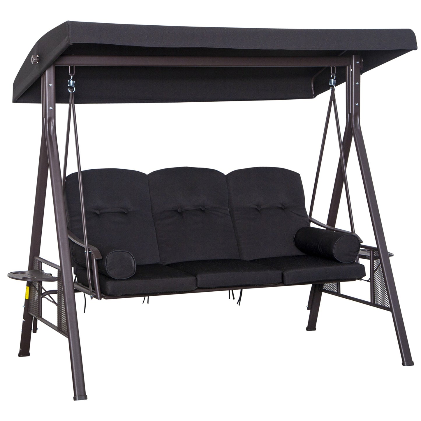 3 Seater Canopy Swing Chair, Outdoor Garden Swing Seat w/ Top Roof and Cushions, Black
