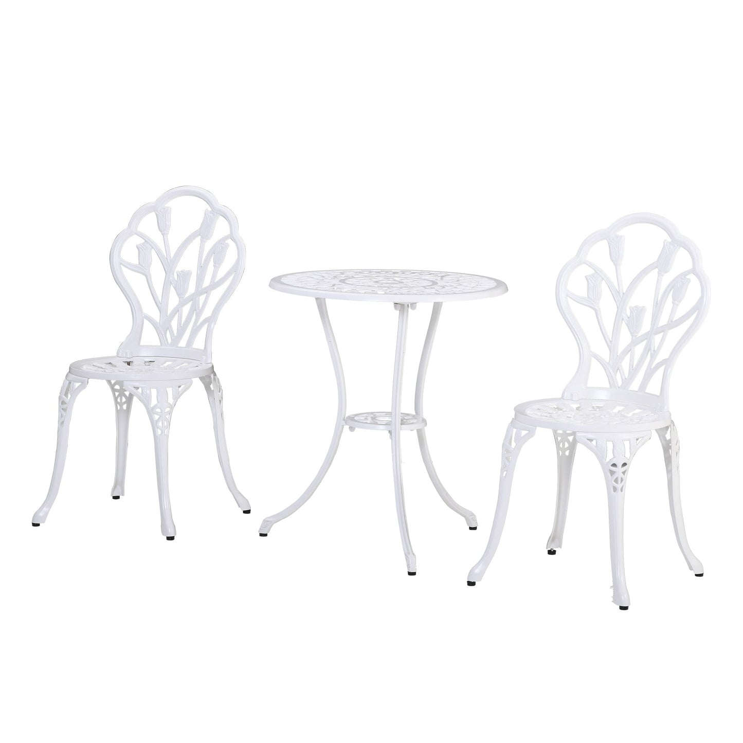 3 Piece Patio Bistro Set for 2, Outdoor Aluminium Garden Table and Chairs with Umbrella Hole for Balcony, White