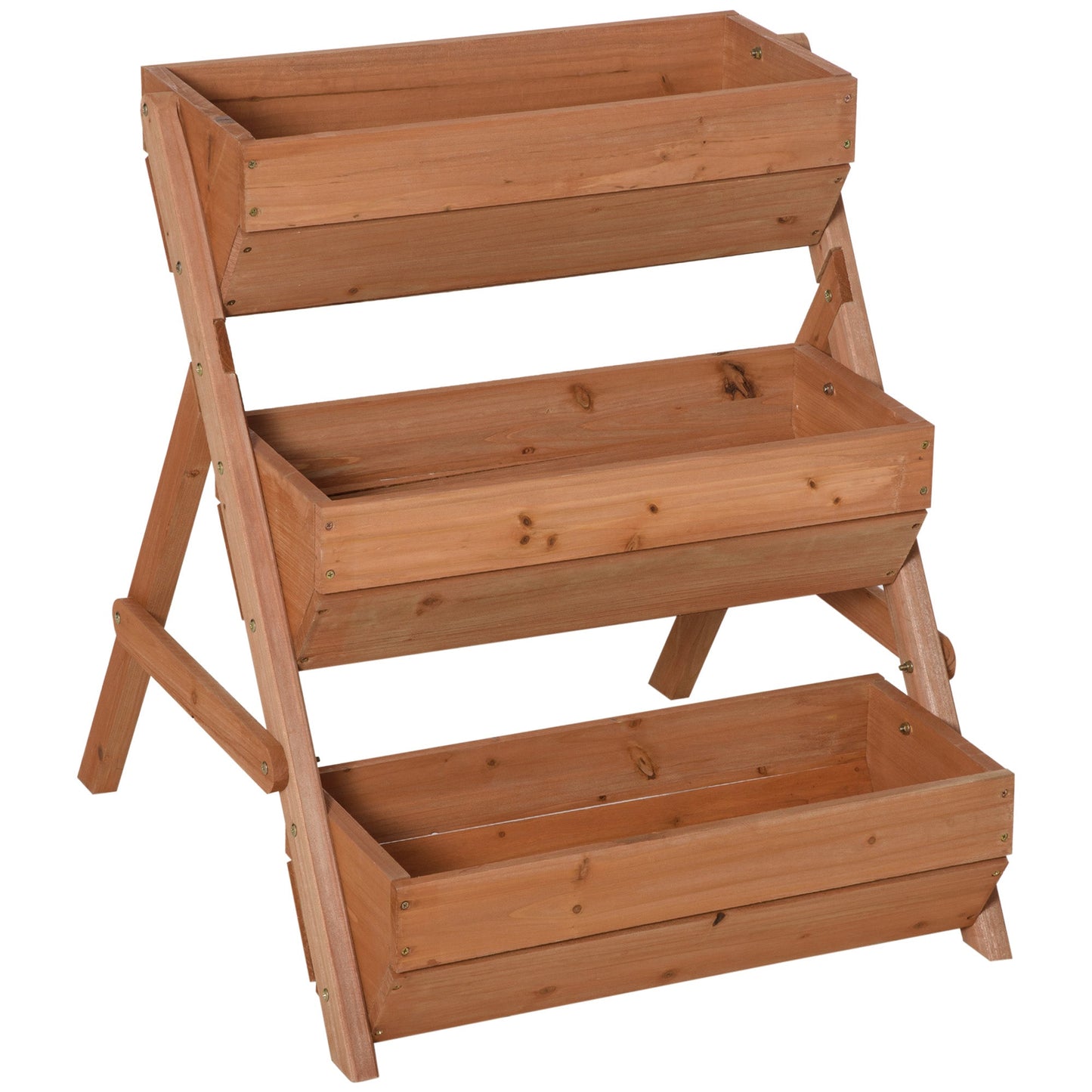3 Tier 66L Raised Garden Bed Wooden Elevated Planter Box Kit for Flower, Vegetable, Herb, 65 x 75 x 76cm, Brown