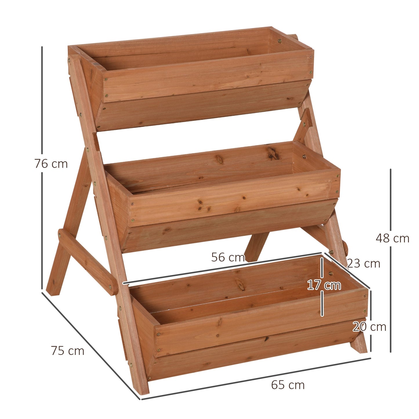 3 Tier 66L Raised Garden Bed Wooden Elevated Planter Box Kit for Flower, Vegetable, Herb, 65 x 75 x 76cm, Brown