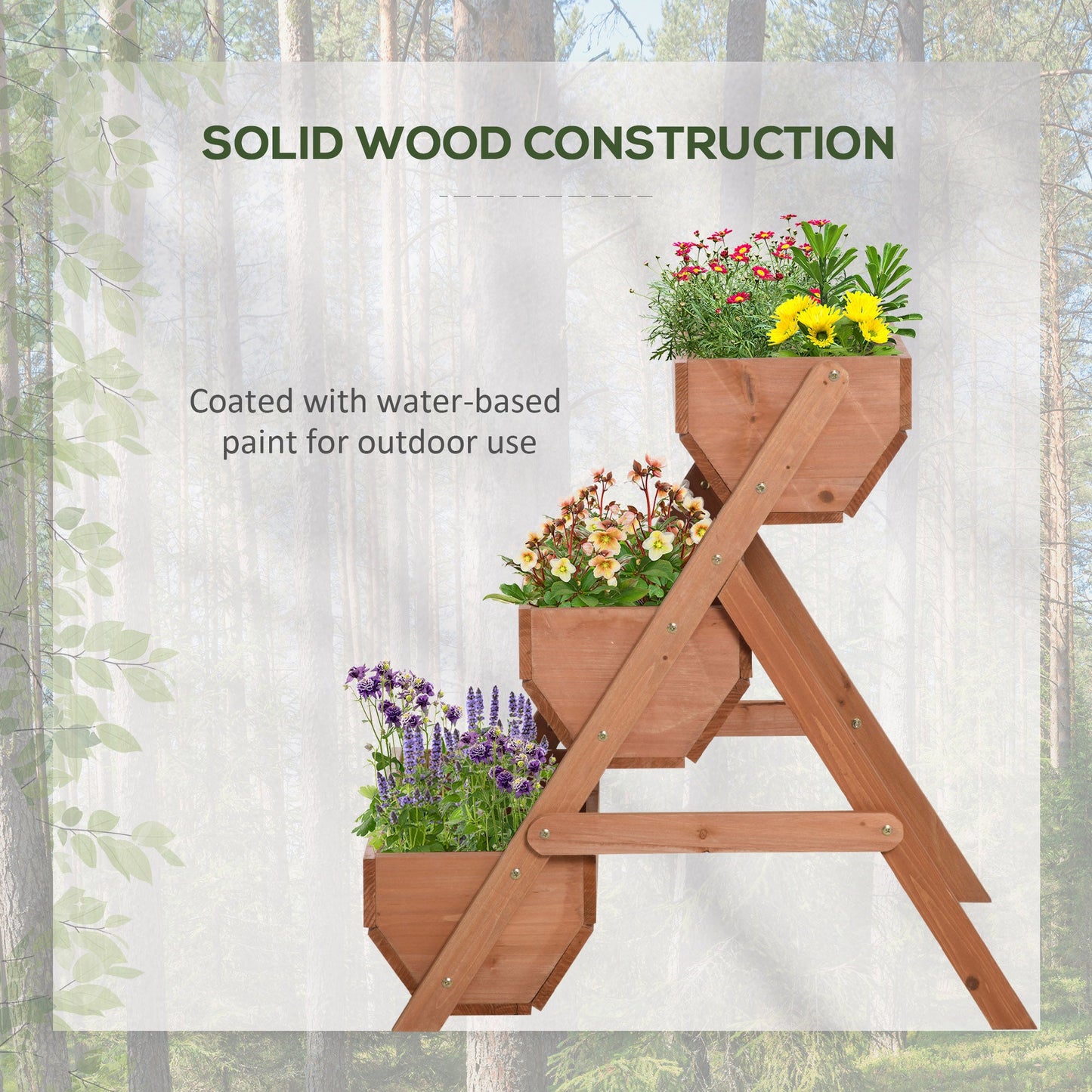 3 Tier 66L Raised Garden Bed Wooden Elevated Planter Box Kit for Flower, Vegetable, Herb, 65 x 75 x 76cm, Brown