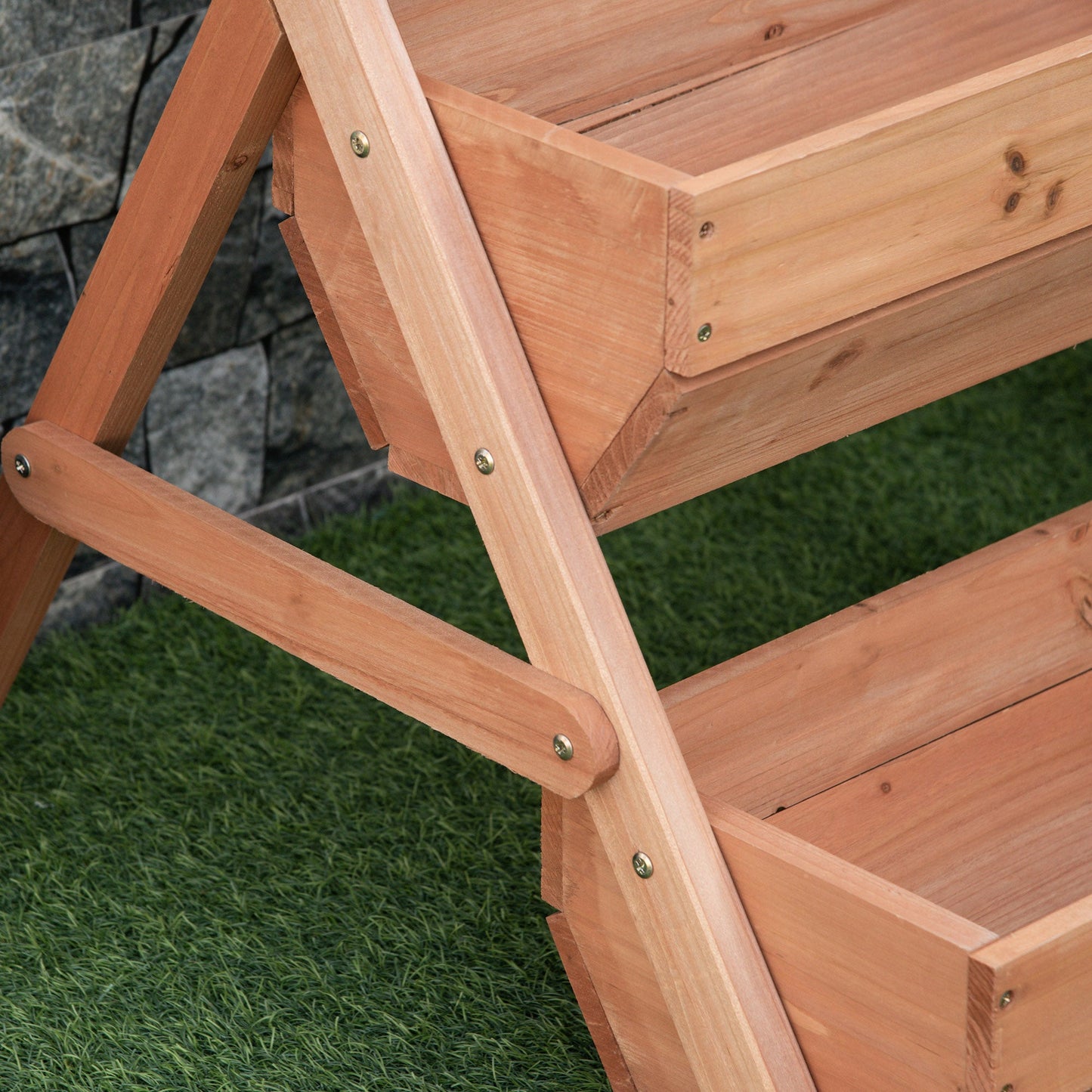 3 Tier 66L Raised Garden Bed Wooden Elevated Planter Box Kit for Flower, Vegetable, Herb, 65 x 75 x 76cm, Brown