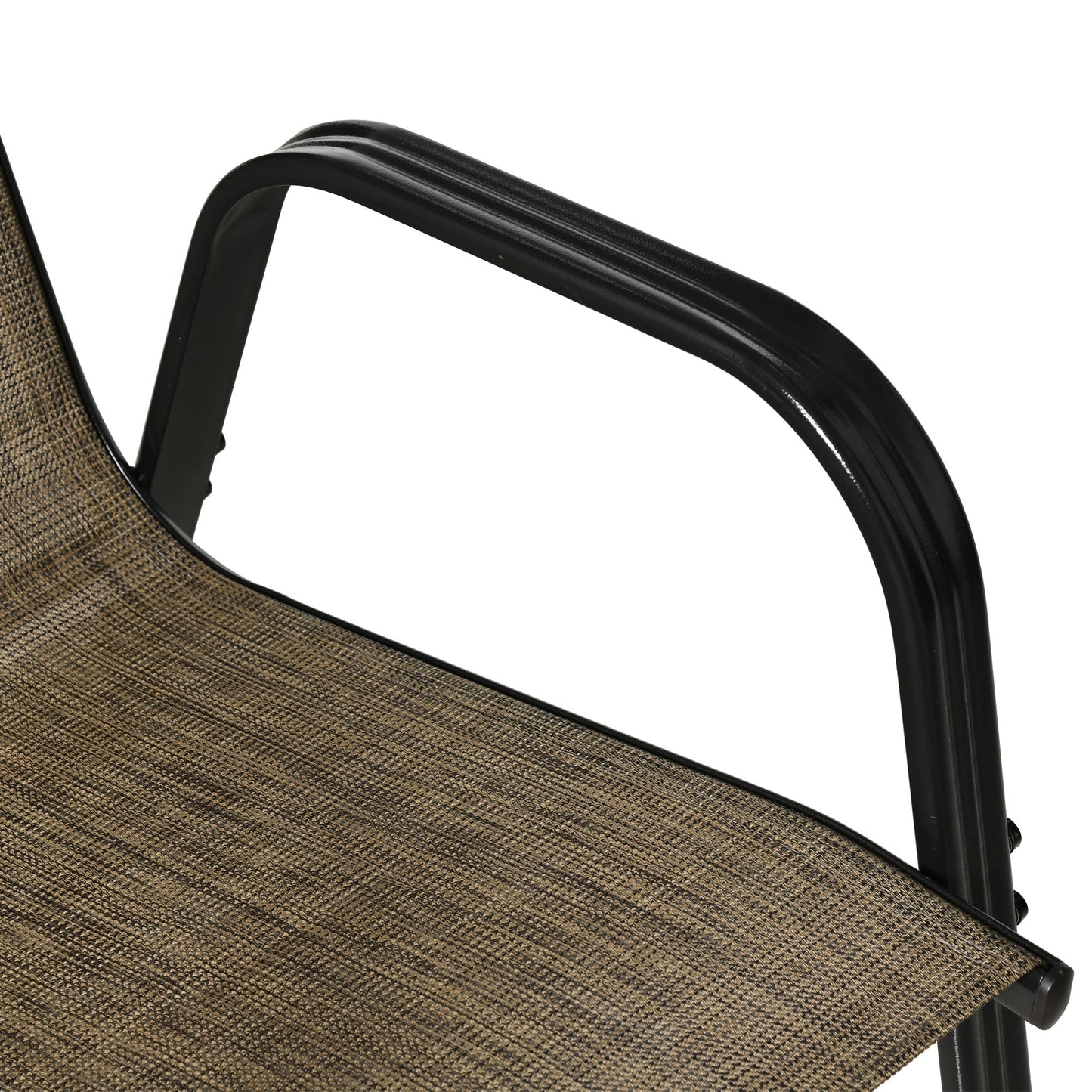 4 Pieces Garden Chairs, Stackable Outdoor Chairs with High Backrest and Armrest, Breathable Mesh Fabric Dining Chair Set of 4, Mixed Brown