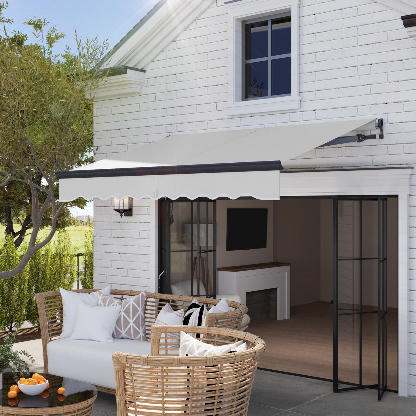 2.5 x 2m Electric Awning with Remote Controller, Aluminium Frame DIY Retractable Awning, UV30+ Sun Shade Canopy for Garden Patio Deck Door Window, Light Grey