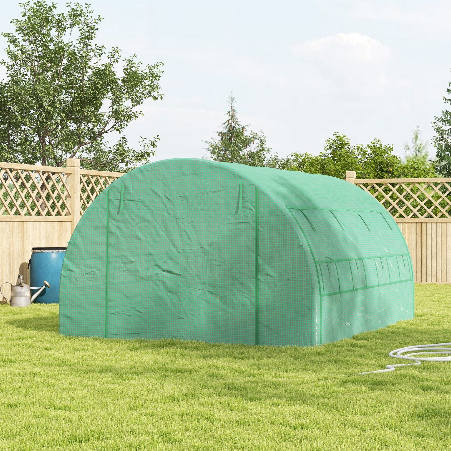 4 x 3 x 2 m Polytunnel Greenhouse with Roll-up Side Walls, Walk-in Grow House Tent with Steel Frame, Reinforced Cover, Zipped Door and 12 Mesh Windows for Garden, Green