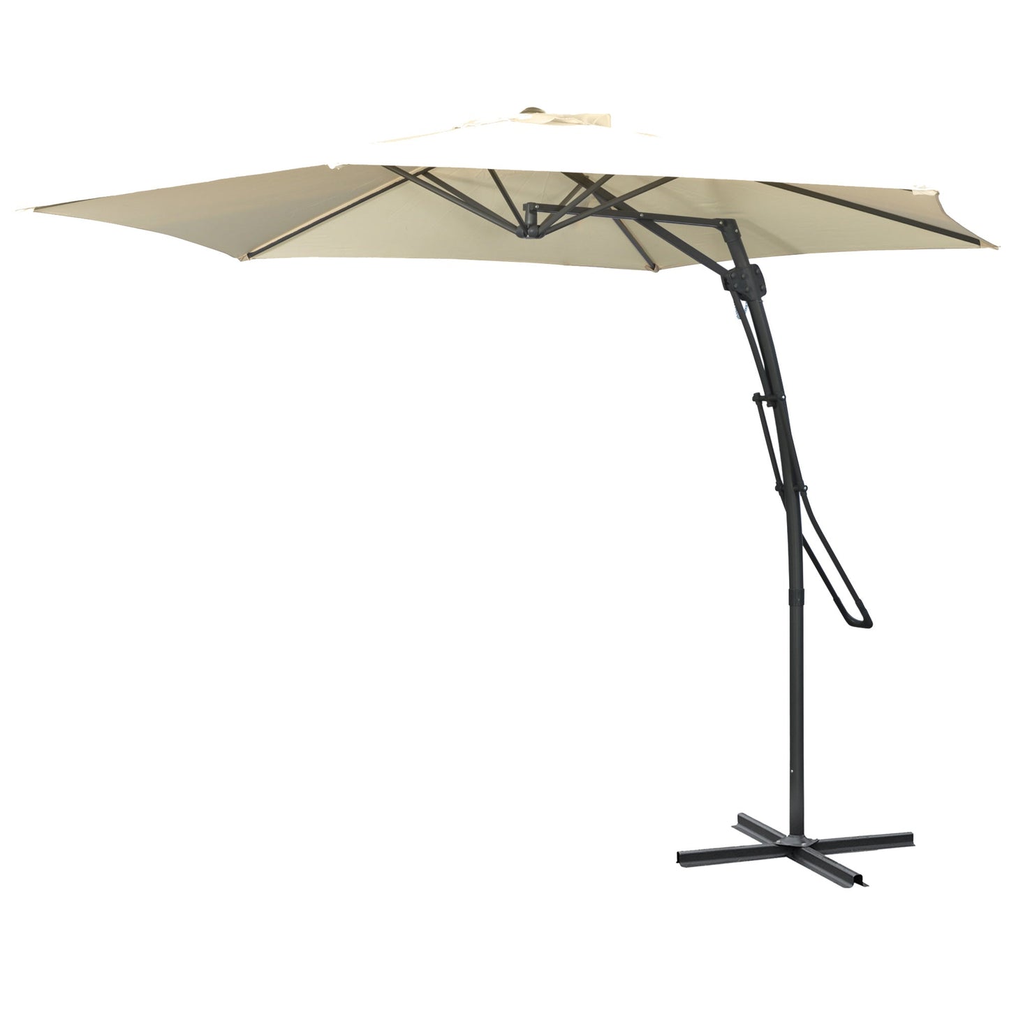 3m Cantilever Parasol with Easy Lever, Patio Umbrella with Crank Handle, Cross Base and 6 Metal Ribs, Outdoor Sun Shades for Garden, White