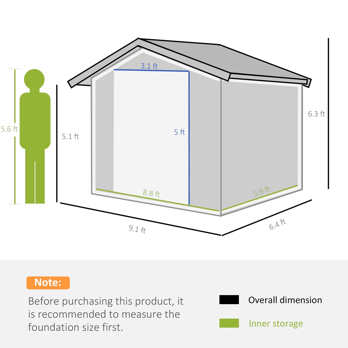 9 x 6ft Metal Garden Shed, Outdoor Storage Tool House with Ventilation Slots, Foundation Kit and Lockable Double Doors, Dark Grey