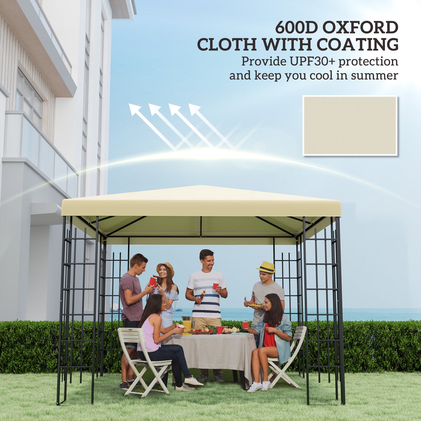 3 x 3(m) Gazebo Canopy Replacement Cover, Garden Gazebo Roof Replacement with Drain Holes, Water Resistant PVC Coating, 370g/㎡, UPF30+, TOP COVER ONLY, Cream White
