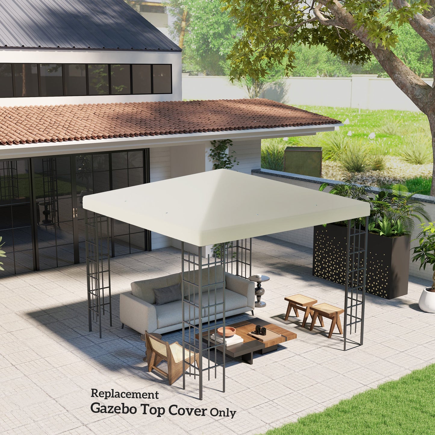 3 x 3(m) Gazebo Canopy Replacement Cover, Garden Gazebo Roof Replacement with Drain Holes, Water Resistant PVC Coating, 370g/㎡, UPF30+, TOP COVER ONLY, Cream White