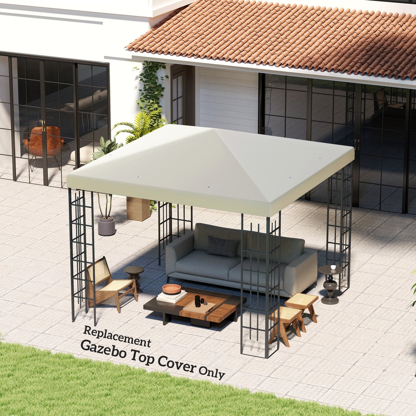 3 x 3(m) Gazebo Canopy Replacement Cover, Garden Gazebo Roof Replacement with Drain Holes, Water Resistant PVC Coating, 370g/㎡, UPF30+, TOP COVER ONLY, Cream White