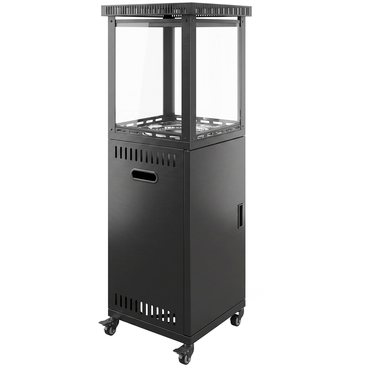 Gas Patio Heater, 13 kW Portable Propane Outdoor Heater with Stepless Heat Control, Piezo Ignition, Tip-over Protection, 4 Wheels, Lava Rocks, Black