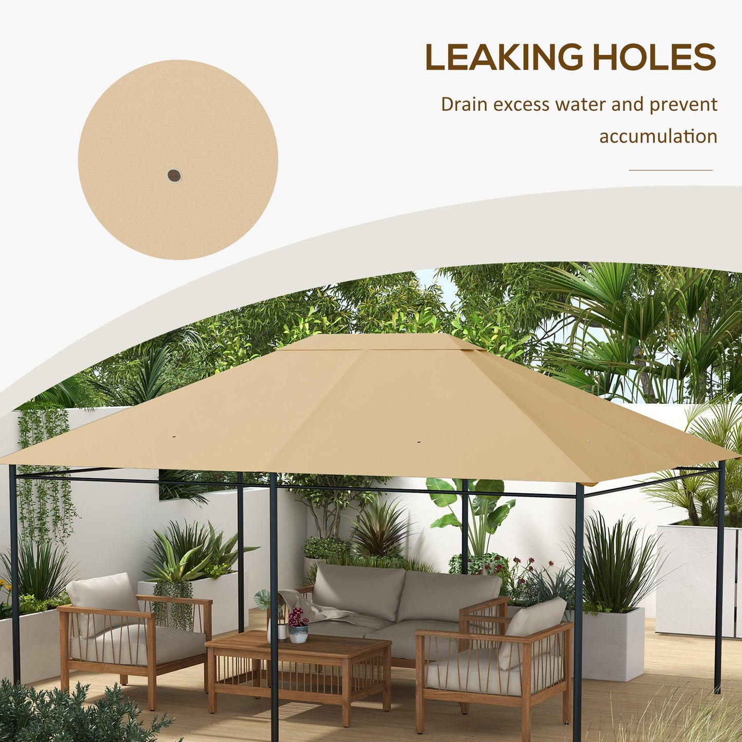3 x 4m Gazebo Canopy Replacement Covers, Garden Gazebo Roof Replacement with Vents and Drain Holes, TOP COVER ONLY, Khaki