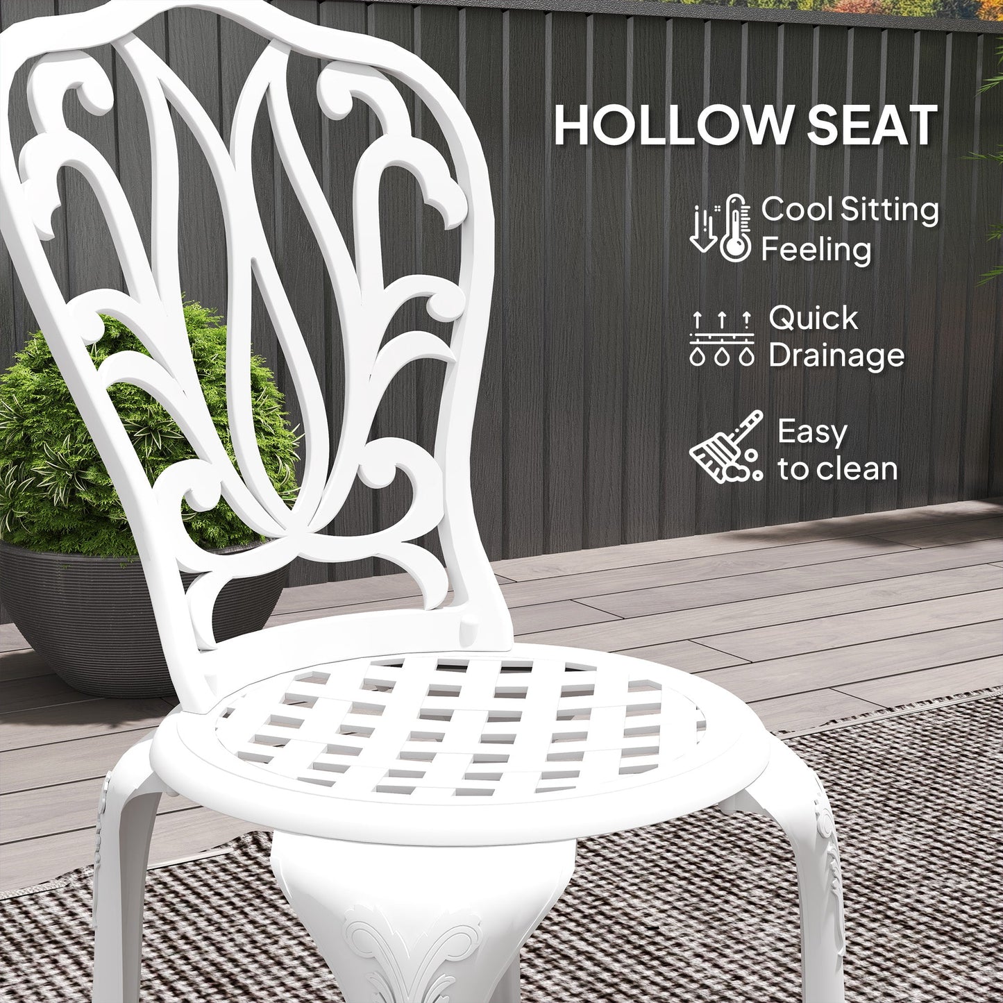 3 Piece Garden Bistro Set, Cast Aluminium Outdoor Furniture Set with Umbrella Hole for Balcony, Porch, Patio, White