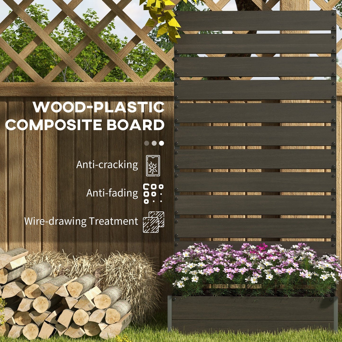 Garden Planter with Trellis for Climbing Plants, Vines, Flowers, Freestanding Raised Bed for Garden, Outdoor, Patio, Planter Box with Drainage Gap, Black