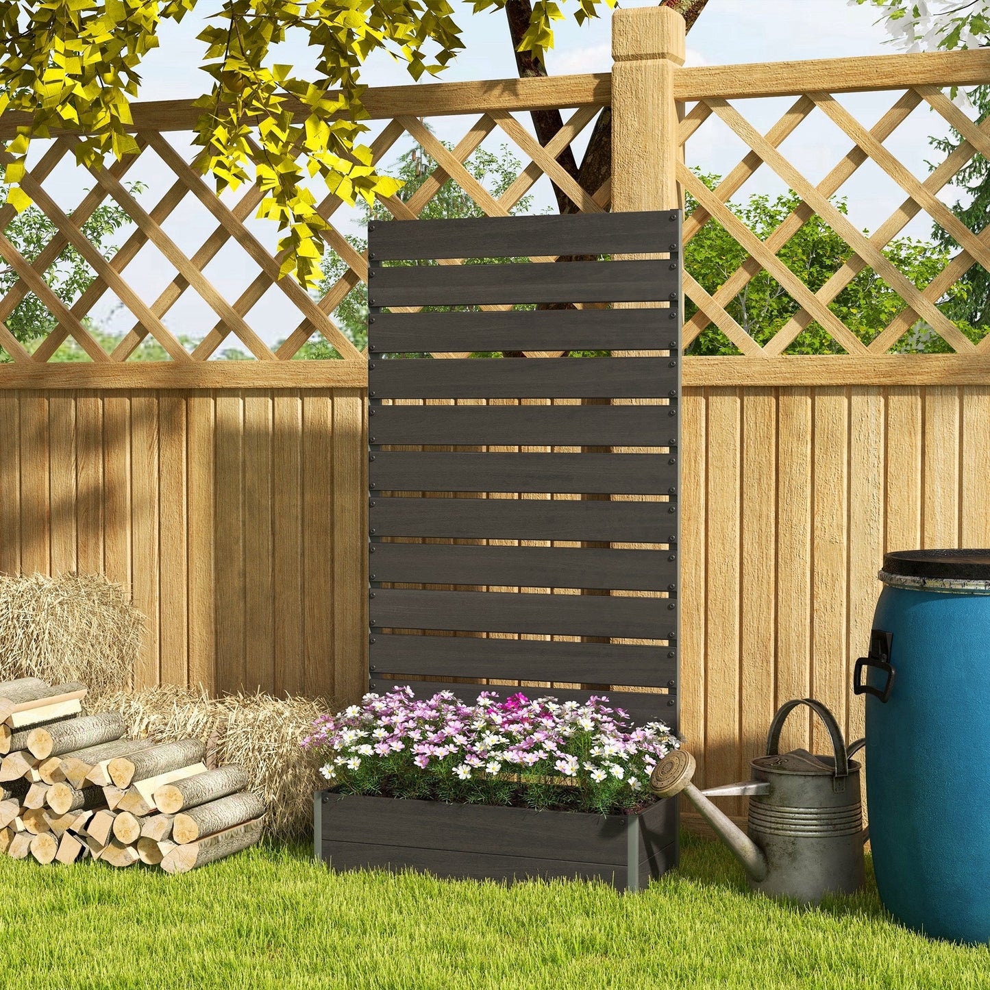 Garden Planter with Trellis for Climbing Plants, Vines, Flowers, Freestanding Raised Bed for Garden, Outdoor, Patio, Planter Box with Drainage Gap, Black