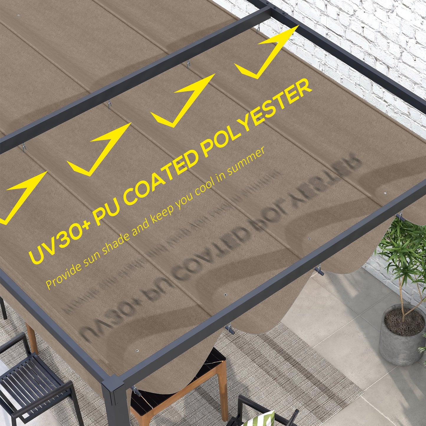 Retractable Pergola Roof, Sun Shade Cover, UV30+ Protected Replacement Canopy Fabric for 3 x 2m Pergola Frame, Coffee