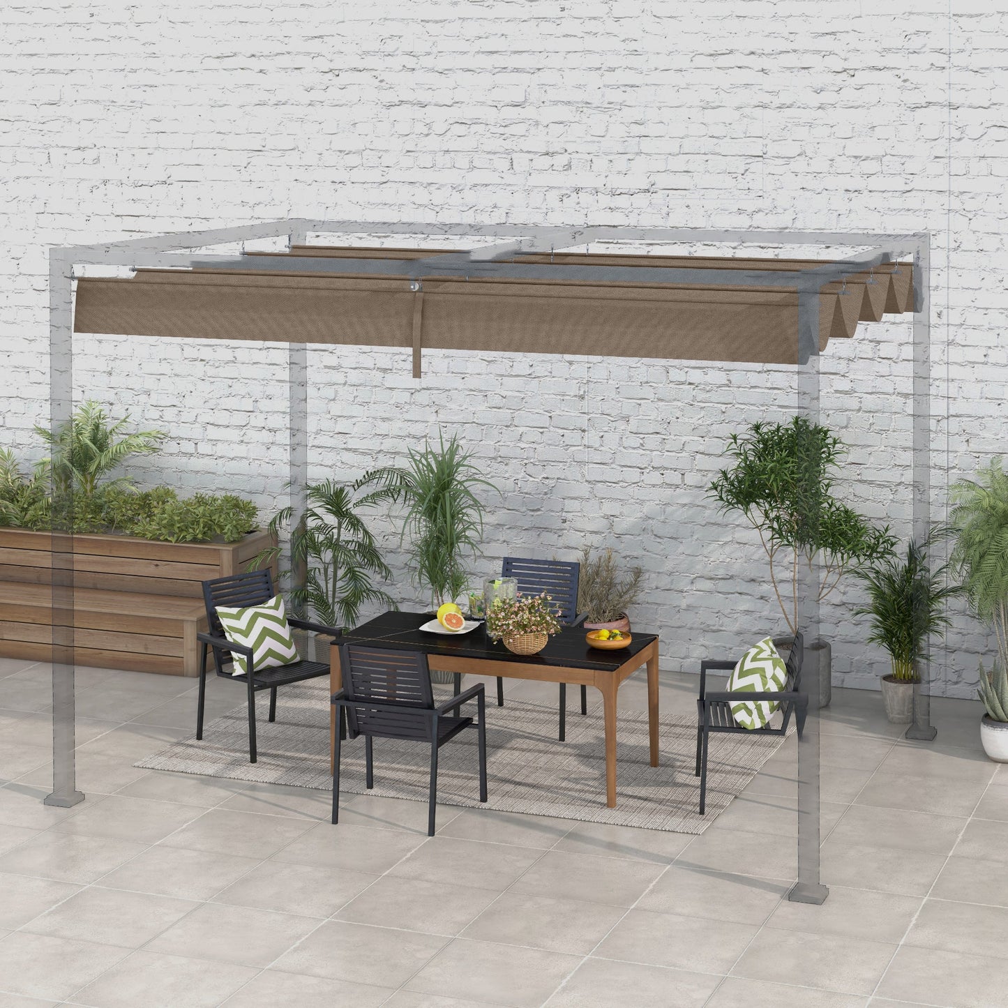 Retractable Pergola Roof, Sun Shade Cover, UV30+ Protected Replacement Canopy Fabric for 3 x 2m Pergola Frame, Coffee