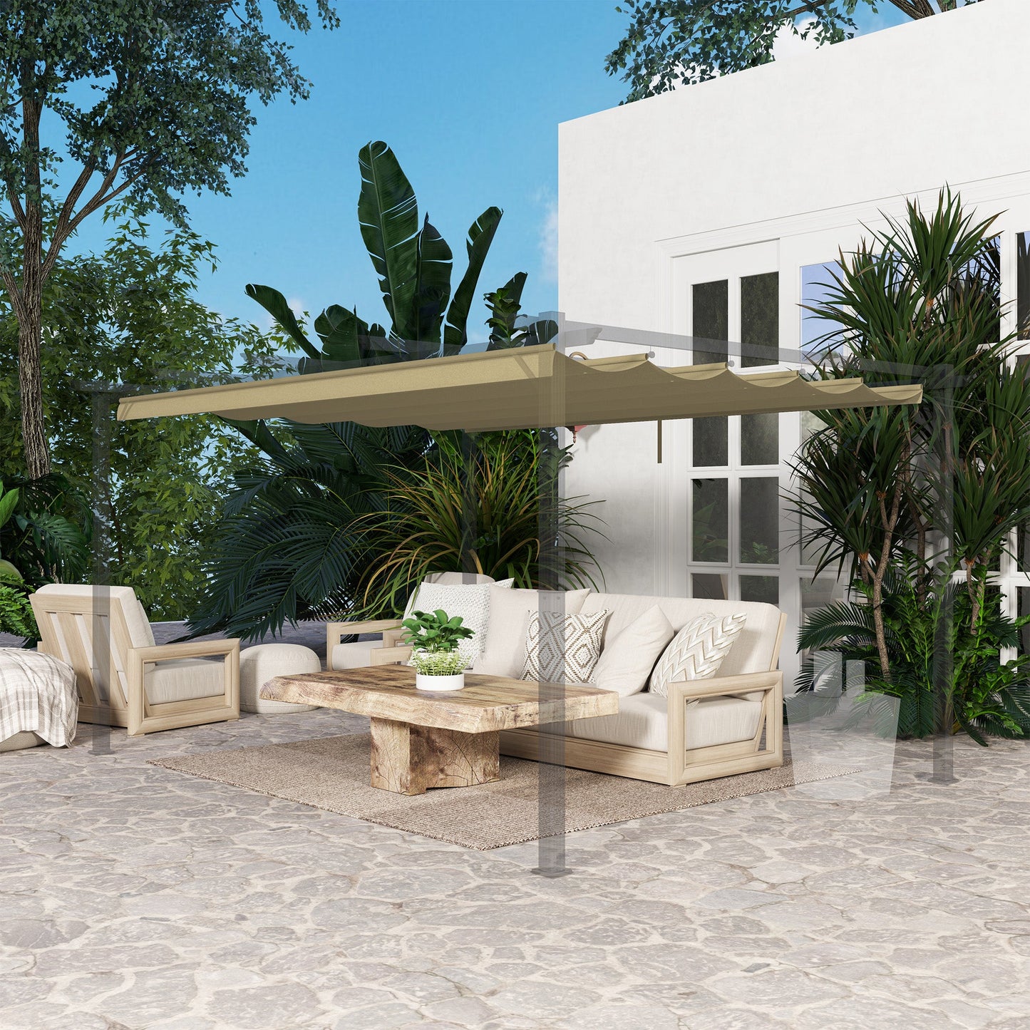 Retractable Pergola Shade Cover, Replacement Canopy Fabric for 4 x 3 (m) Pergola, Gazebo Retractable Roof, Tan