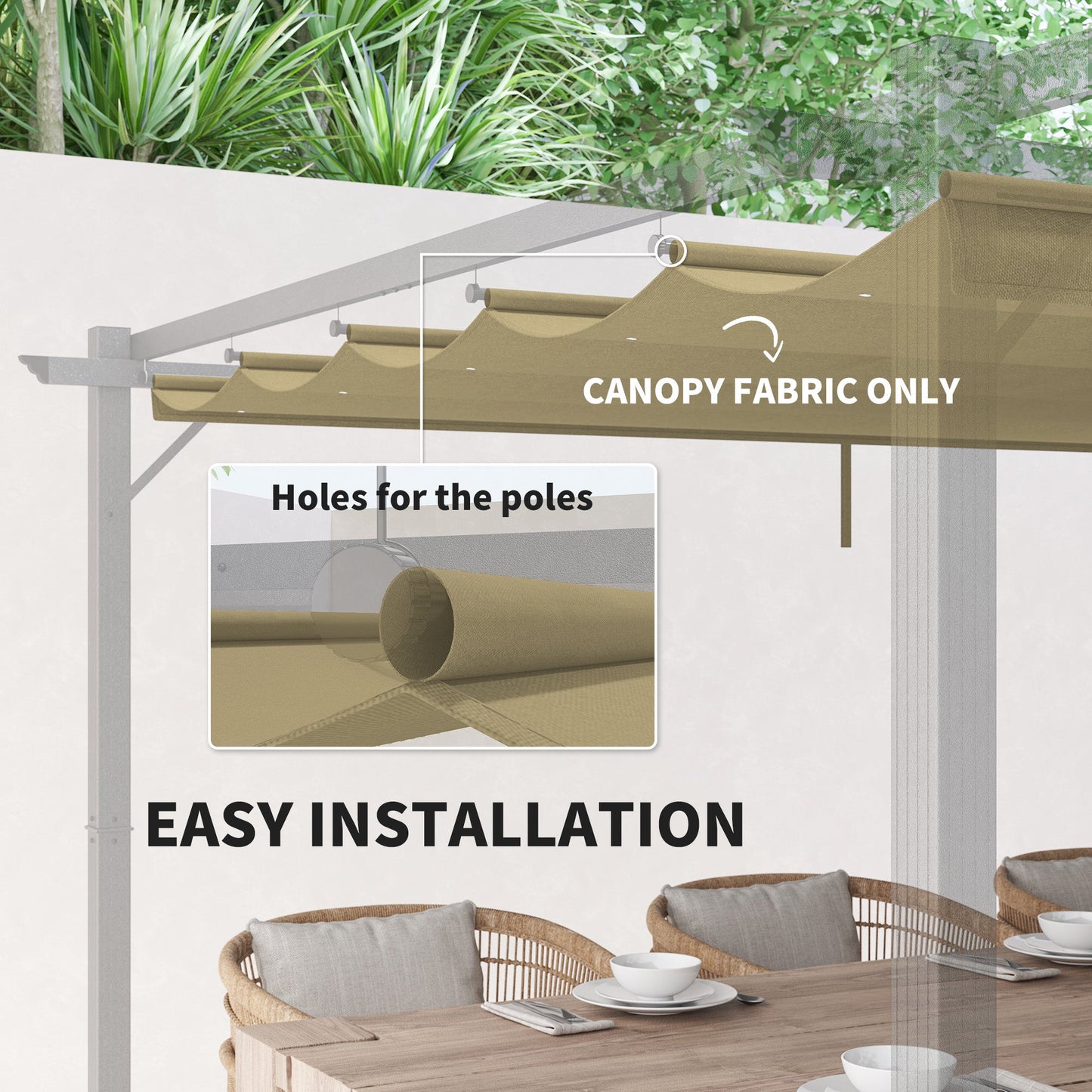 Retractable Pergola Shade Cover, Replacement Canopy Fabric for 4 x 3 (m) Pergola, Gazebo Retractable Roof, Tan