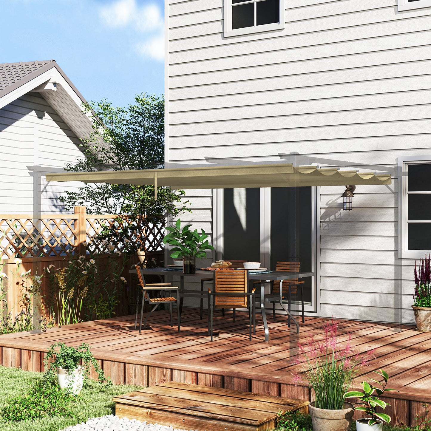 Retractable Pergola Shade Cover, Replacement Canopy Fabric for 4 x 3 (m) Pergola, Gazebo Retractable Roof, Tan