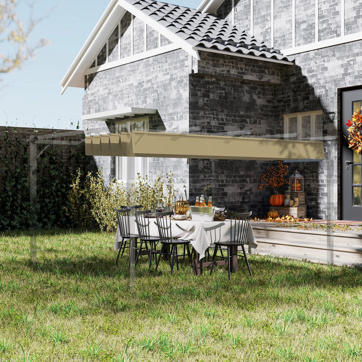 Retractable Pergola Shade Cover, Replacement Canopy Fabric for 4 x 3 (m) Pergola, Gazebo Retractable Roof, Tan