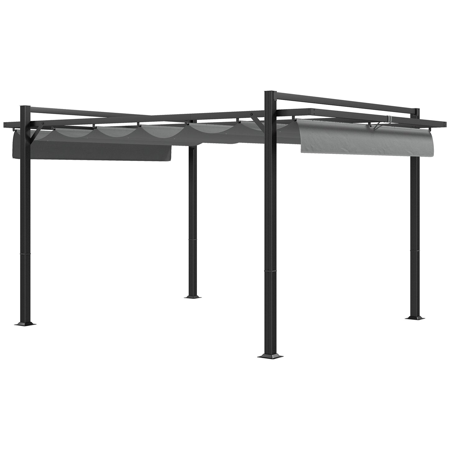 3 x 4m Pergola with Retractable Roof Canopy, Aluminium Frame Garden Gazebo Outdoor Sun Shade Shelter for Grill, Patio, Deck, Dark Grey