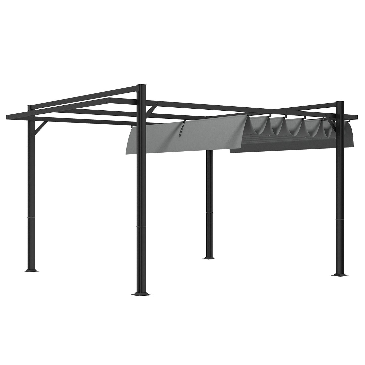 3 x 4m Pergola with Retractable Roof Canopy, Aluminium Frame Garden Gazebo Outdoor Sun Shade Shelter for Grill, Patio, Deck, Dark Grey