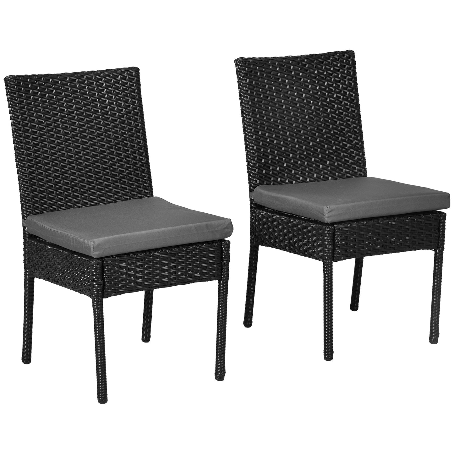 2 Pieces PE Rattan Garden Chairs with Cushion, Patio Wicker Dining Chairs with Backrest for Patio, Deck, Garden, Black