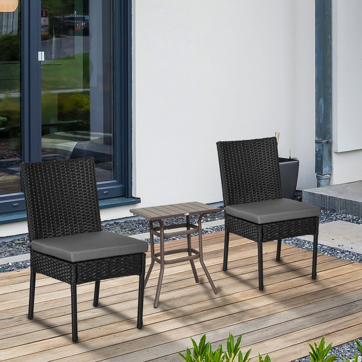 2 Pieces PE Rattan Garden Chairs with Cushion, Patio Wicker Dining Chairs with Backrest for Patio, Deck, Garden, Black