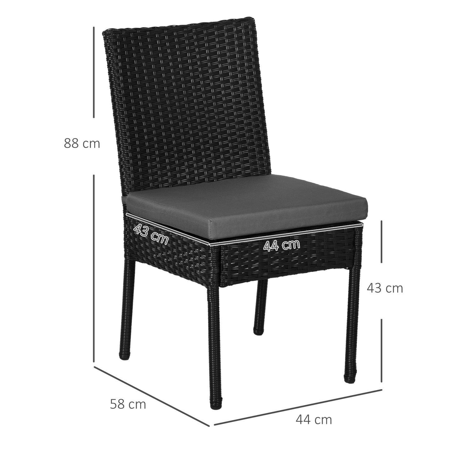 2 Pieces PE Rattan Garden Chairs with Cushion, Patio Wicker Dining Chairs with Backrest for Patio, Deck, Garden, Black