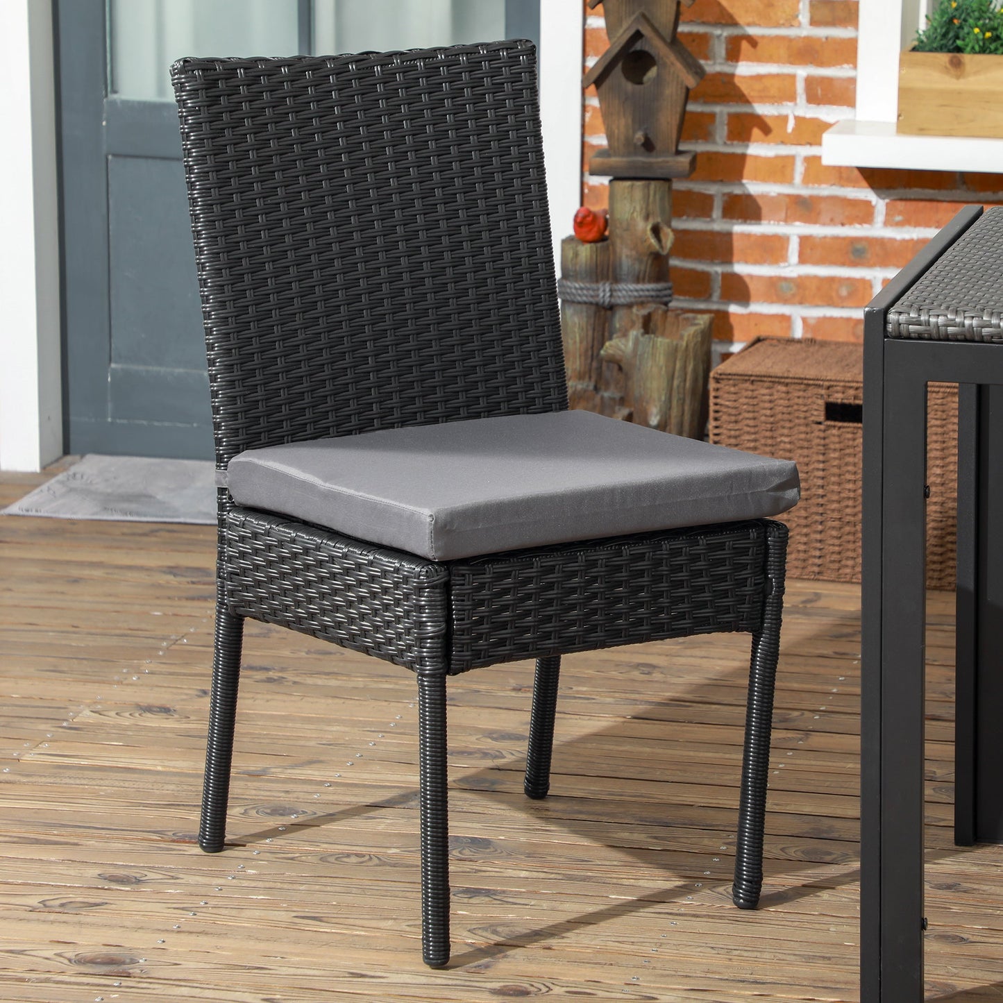 2 Pieces PE Rattan Garden Chairs with Cushion, Patio Wicker Dining Chairs with Backrest for Patio, Deck, Garden, Black
