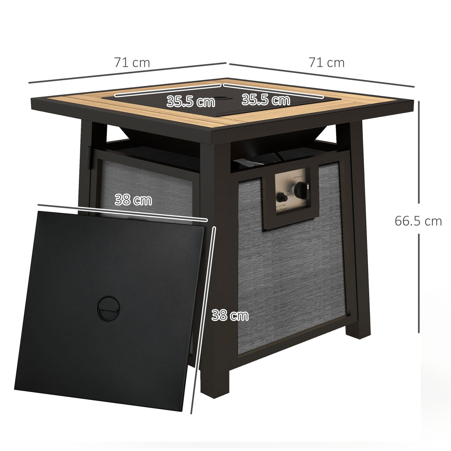 Propane Gas Fire Pit Table, 50000 BTU Smokeless Firepit Outdoor Patio Heater with Waterproof Cover, Glass Beads and Lid, 71 x 71 x 66.5cm, Dark Grey