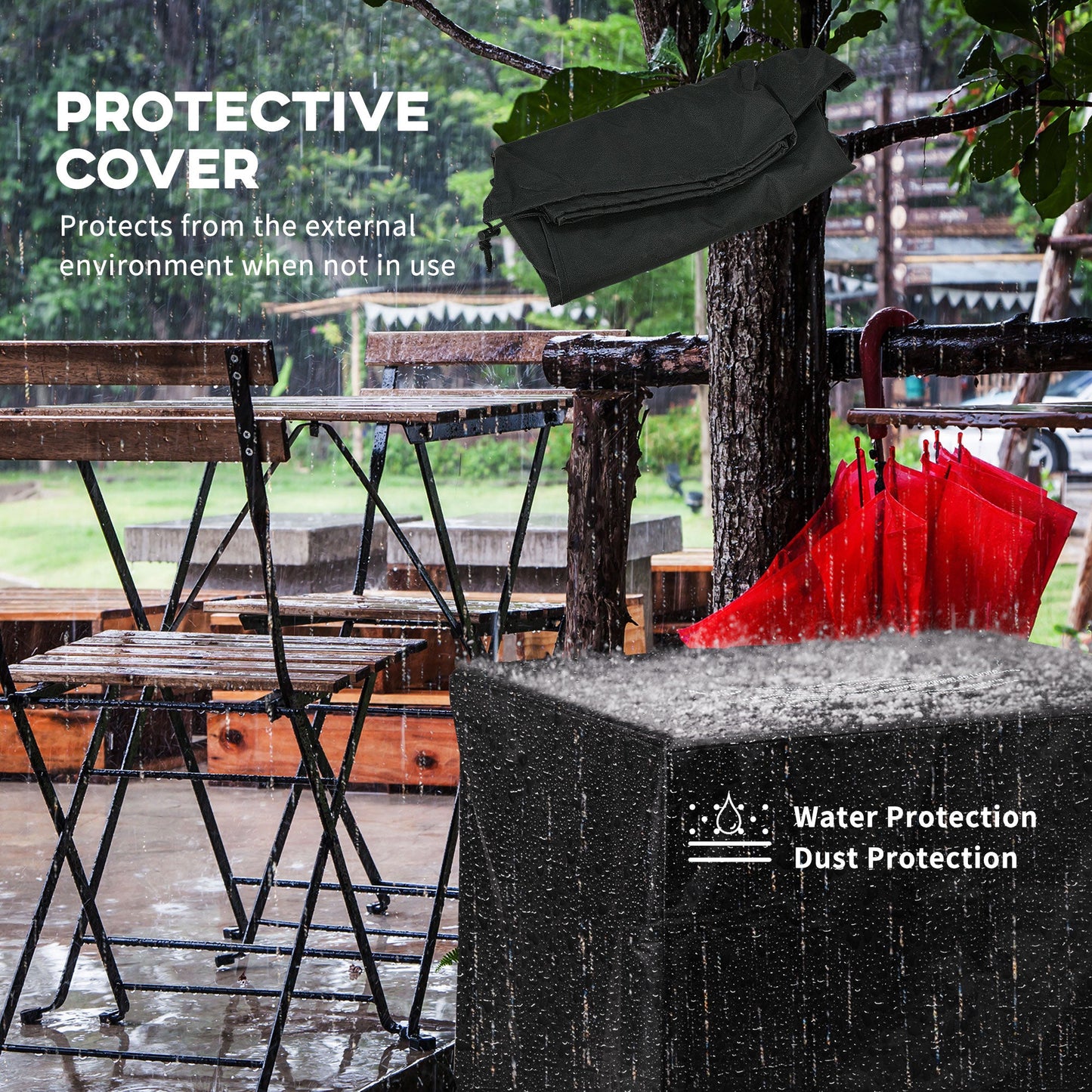 Propane Gas Fire Pit Table, 50000 BTU Smokeless Firepit Outdoor Patio Heater with Waterproof Cover, Glass Beads and Lid, 71 x 71 x 66.5cm, Dark Grey