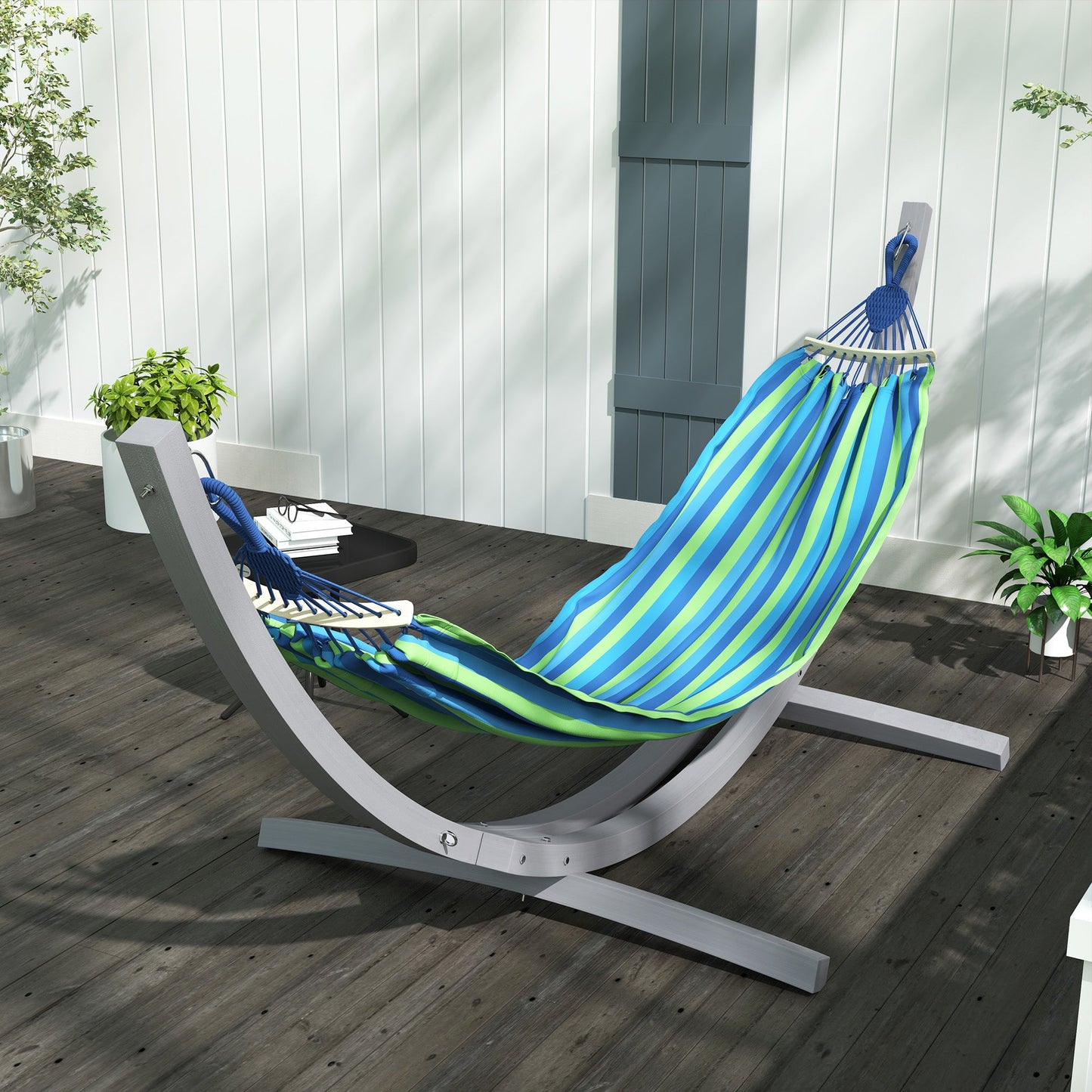3(m) Wooden Hammock Stand, 1 Person Hammock Frame with Chain and Safety Buckles, Pine Wood Arc Stand for Garden, Patio, Outdoor and Indoor, Grey