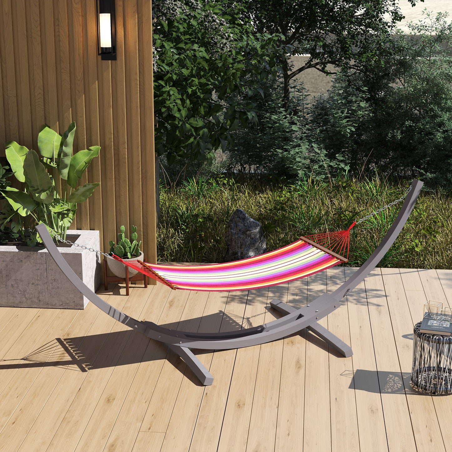3(m) Wooden Hammock Stand, 1 Person Hammock Frame with Chain and Safety Buckles, Pine Wood Arc Stand for Garden, Patio, Outdoor and Indoor, Grey