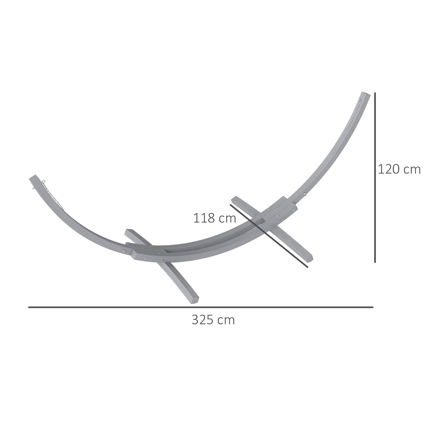 3(m) Wooden Hammock Stand, 1 Person Hammock Frame with Chain and Safety Buckles, Pine Wood Arc Stand for Garden, Patio, Outdoor and Indoor, Grey