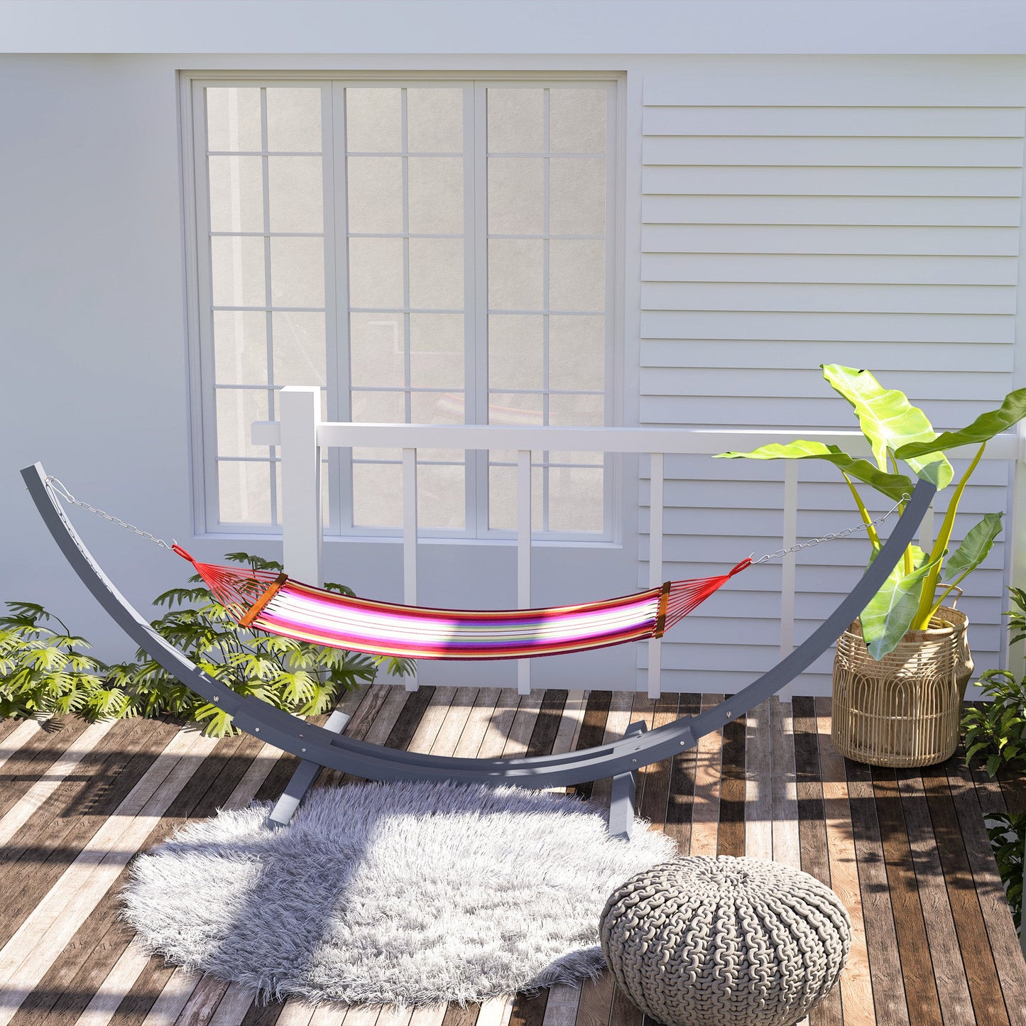 3(m) Wooden Hammock Stand, 1 Person Hammock Frame with Chain and Safety Buckles, Pine Wood Arc Stand for Garden, Patio, Outdoor and Indoor, Grey