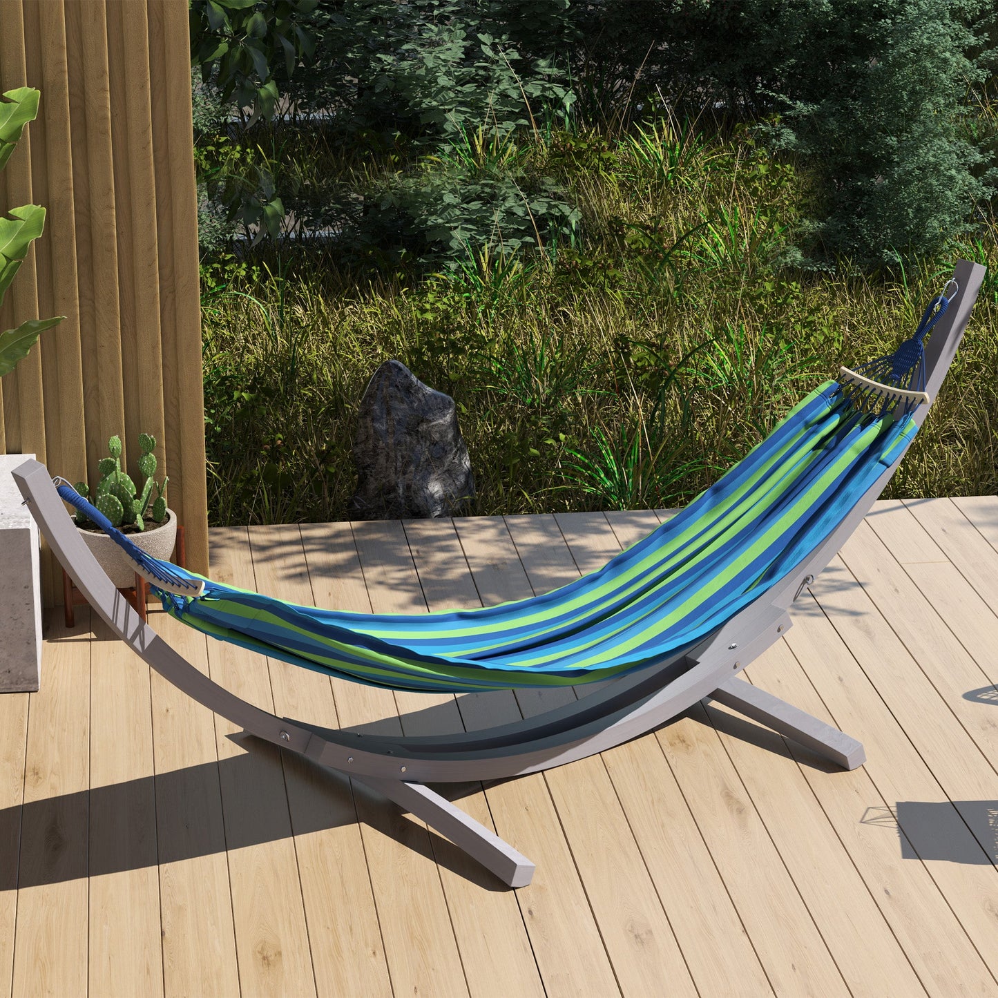 3(m) Wooden Hammock Stand, 1 Person Hammock Frame with Chain and Safety Buckles, Pine Wood Arc Stand for Garden, Patio, Outdoor and Indoor, Grey