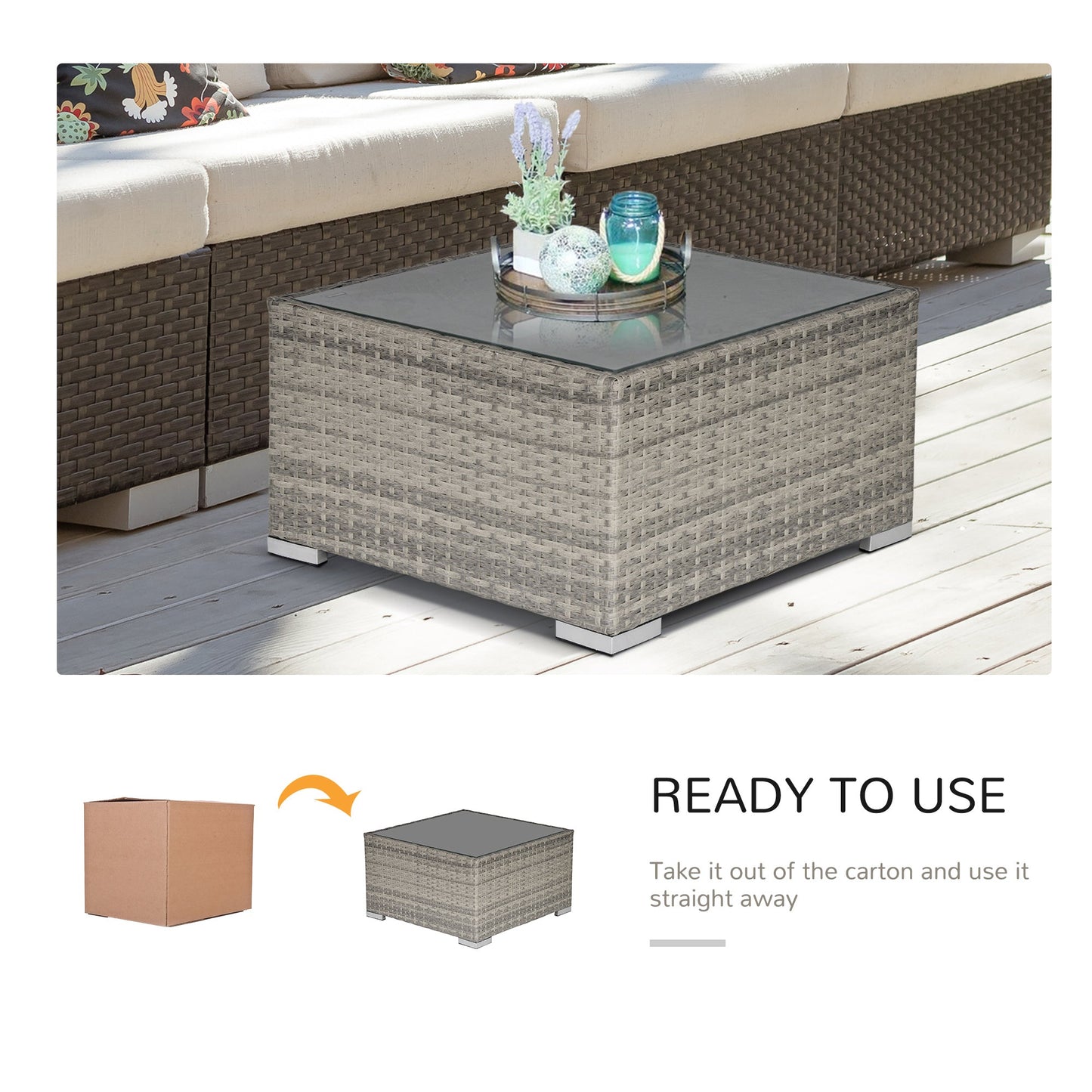 Patio Rattan Coffee Table Ready to Use Outdoor Furniture Suitable for Garden Backyard, Grey