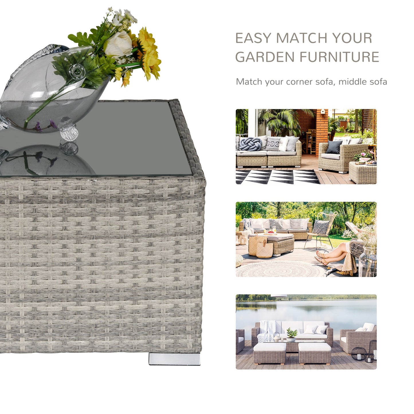 Patio Rattan Coffee Table Ready to Use Outdoor Furniture Suitable for Garden Backyard, Grey