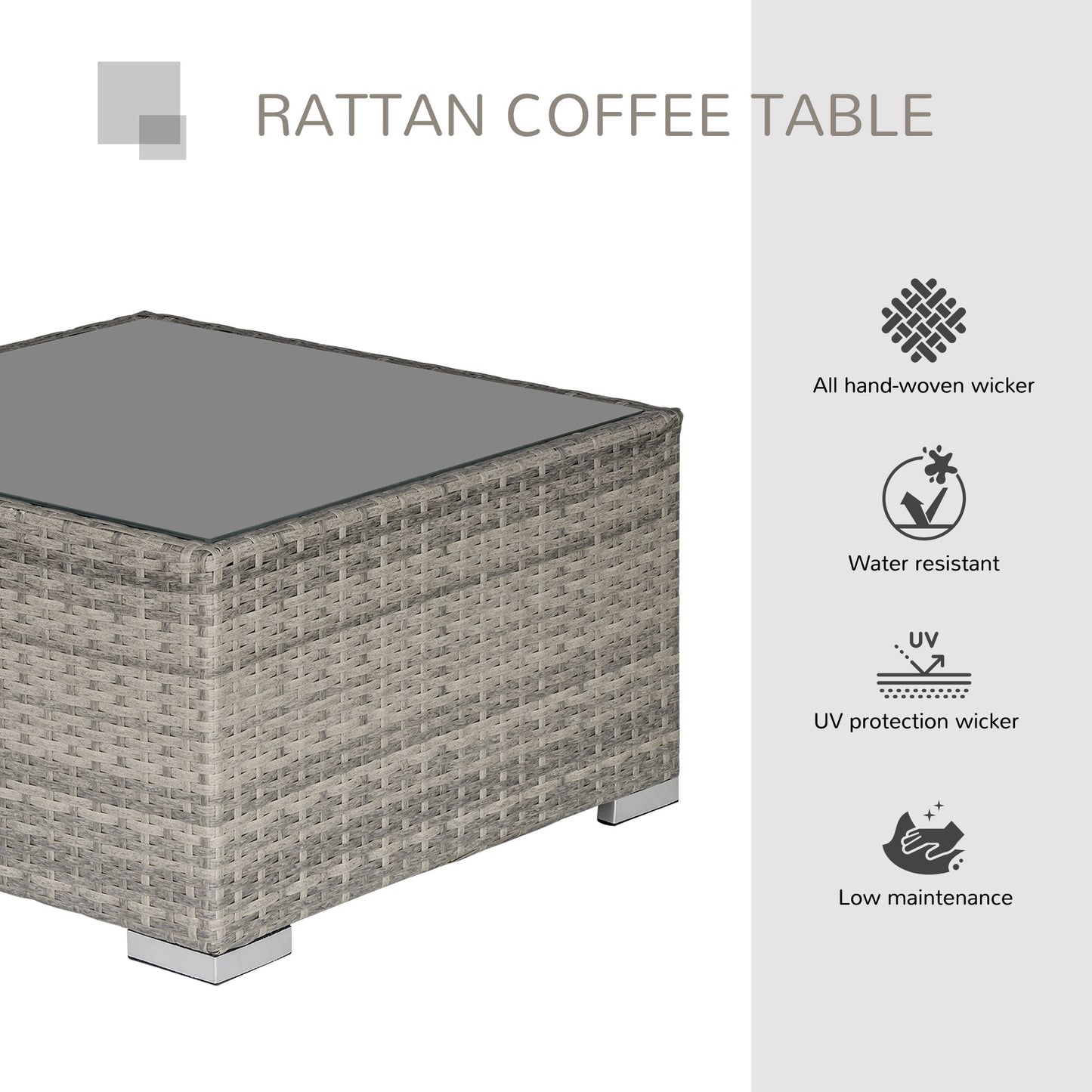 Patio Rattan Coffee Table Ready to Use Outdoor Furniture Suitable for Garden Backyard, Grey