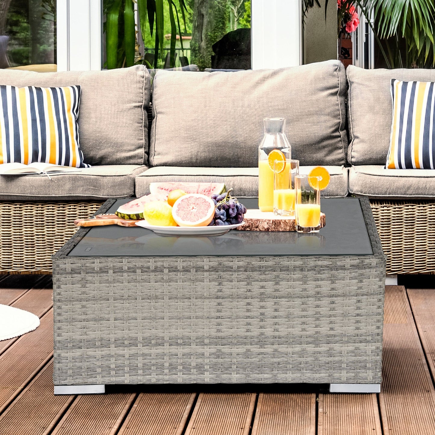 Patio Rattan Coffee Table Ready to Use Outdoor Furniture Suitable for Garden Backyard, Grey