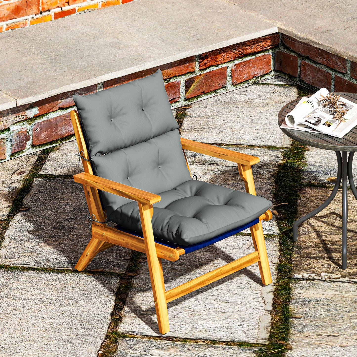 Tufted Adirondack Chair Cushion, Thick Garden Seat Cushion Pad with Backrest, Rocking Chair Cushion with Ties for Outdoor and Indoor Use, Light Grey