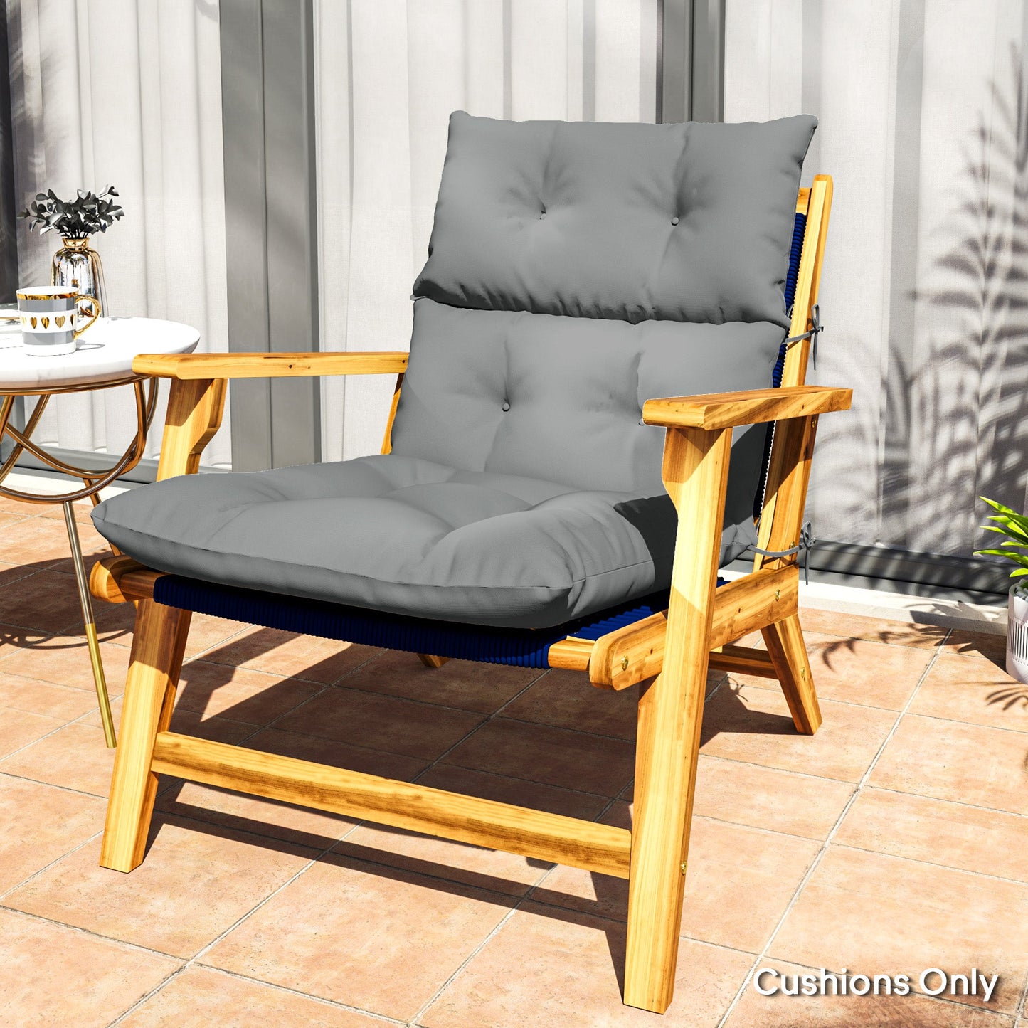 Tufted Adirondack Chair Cushion, Thick Garden Seat Cushion Pad with Backrest, Rocking Chair Cushion with Ties for Outdoor and Indoor Use, Light Grey