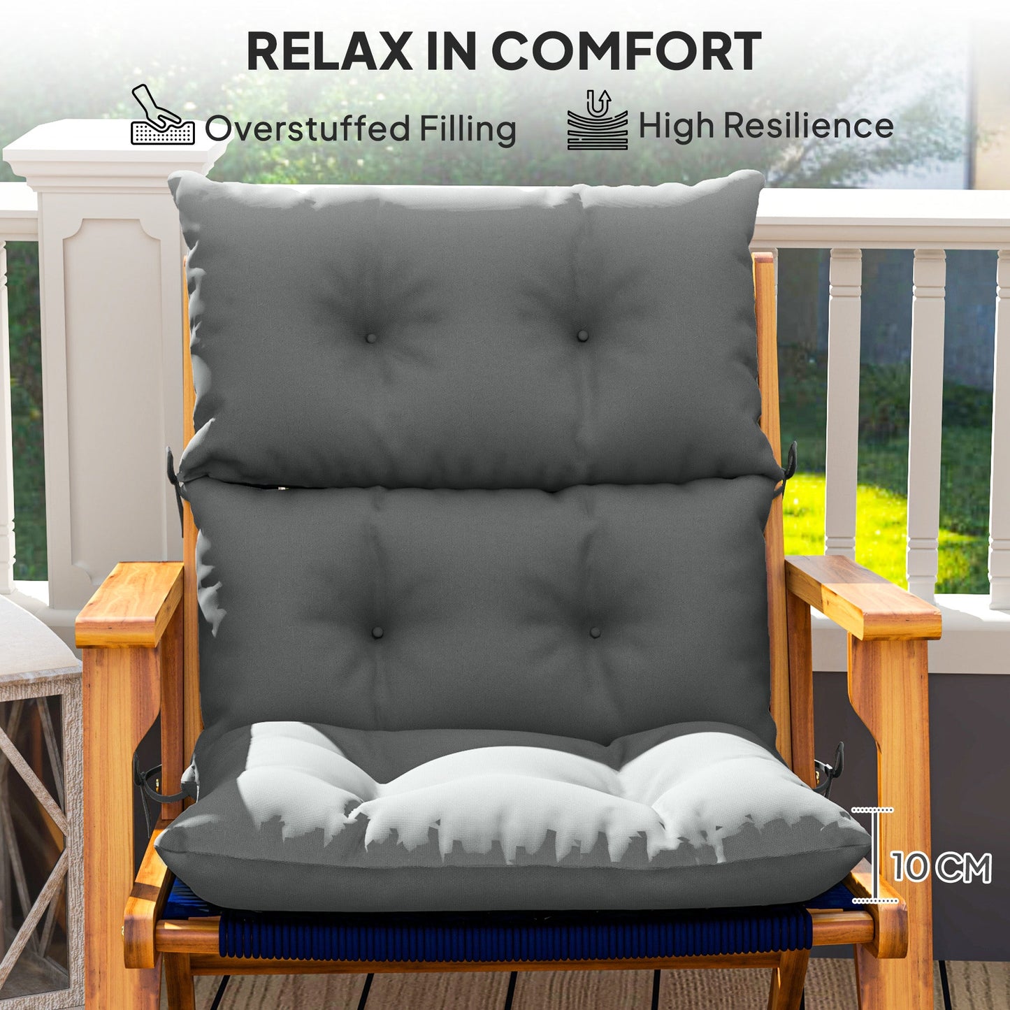 Tufted Adirondack Chair Cushion, Thick Garden Seat Cushion Pad with Backrest, Rocking Chair Cushion with Ties for Outdoor and Indoor Use, Light Grey