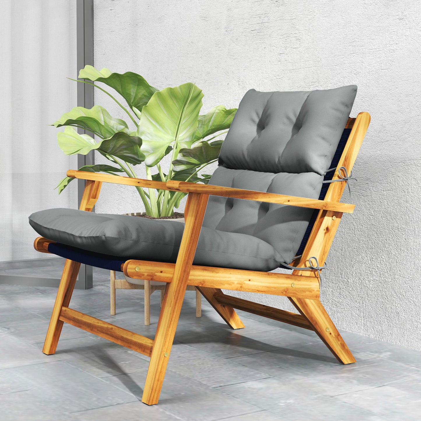 Tufted Adirondack Chair Cushion, Thick Garden Seat Cushion Pad with Backrest, Rocking Chair Cushion with Ties for Outdoor and Indoor Use, Light Grey
