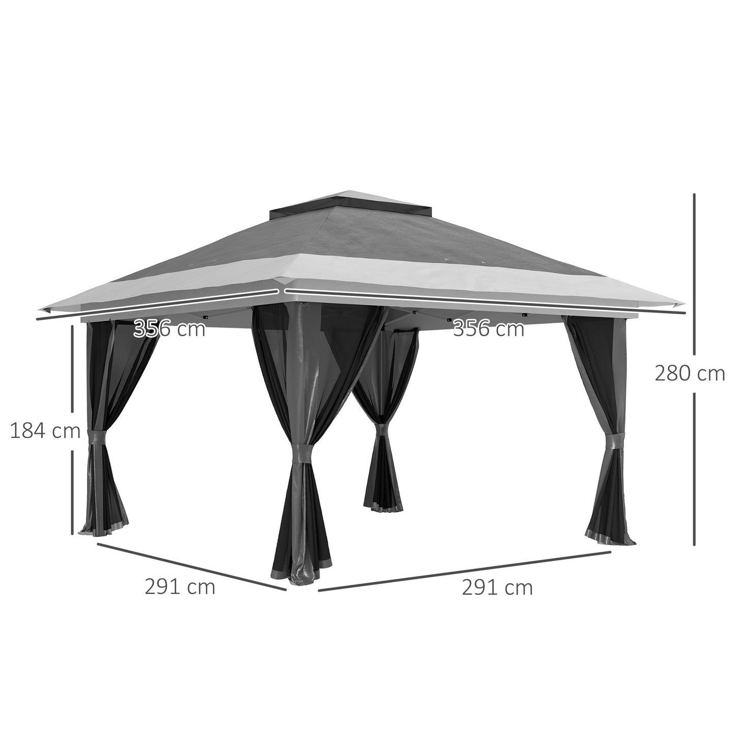3.6 x 3.6m Pop Up Gazebo with Mesh Sides, UPF50+ Height Adjustable Party Tent Instant Event Shelter with Wheeled Carry Bag and Sand Bags for Garden, Patio, Dark Grey