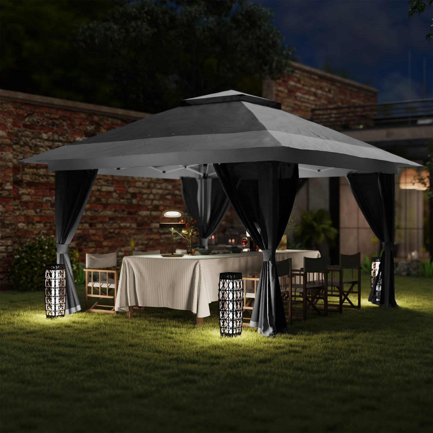 3.6 x 3.6m Pop Up Gazebo with Mesh Sides, UPF50+ Height Adjustable Party Tent Instant Event Shelter with Wheeled Carry Bag and Sand Bags for Garden, Patio, Dark Grey