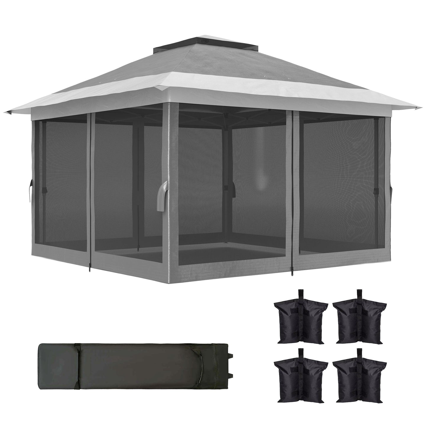 3.6 x 3.6m Pop Up Gazebo with Mesh Sides, UPF50+ Height Adjustable Party Tent Instant Event Shelter with Wheeled Carry Bag and Sand Bags for Garden, Patio, Dark Grey